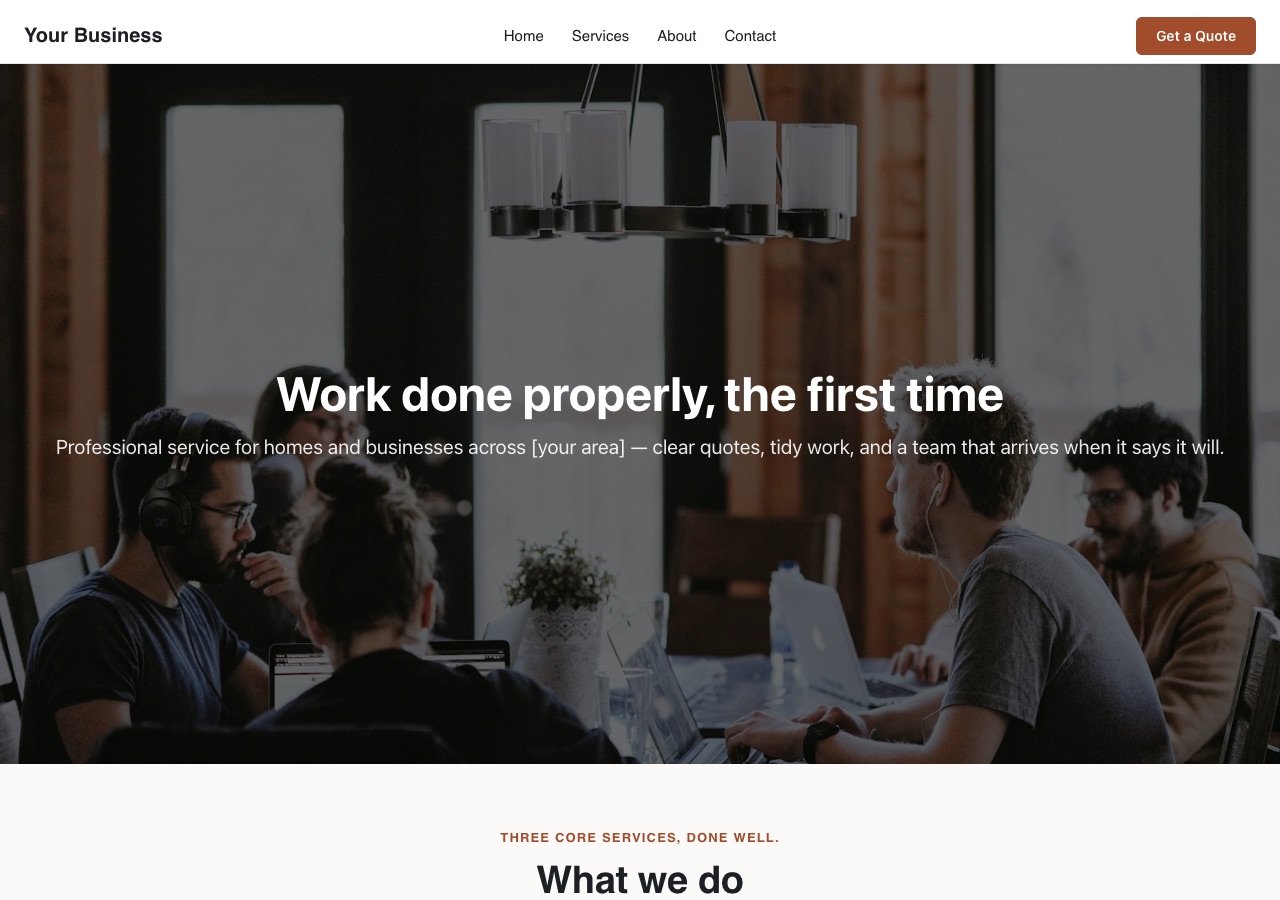 A professional services landing site with a strong opening section