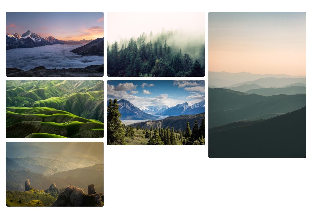 The Portfolio Gallery component — a masonry wall of landscape photographs